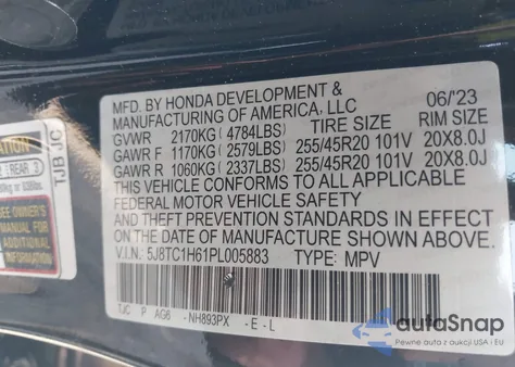 2023 Acura Rdx A-Spec Package from USA, damaged, VIN 5J8TC1H61PL005883